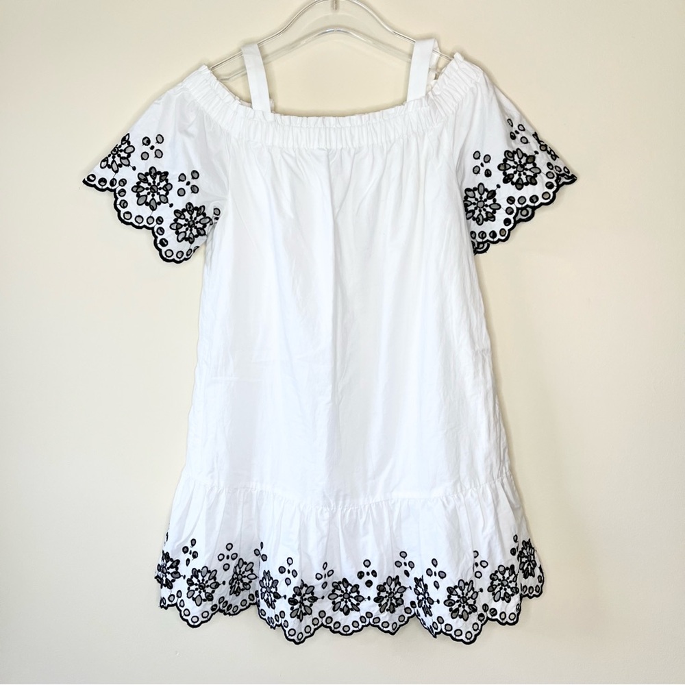 Vineyard Vines White with Black Eyelet Embroidered Cold Shoulder Dress Size M